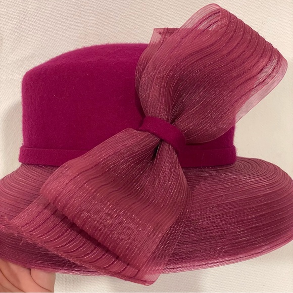 Wool Felt Hat Pink Fuchsia Bow Mysha Bucket Hat - Picture 7 of 16